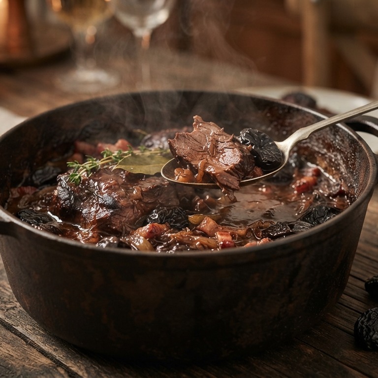 Varkenswangen met pruimen recept