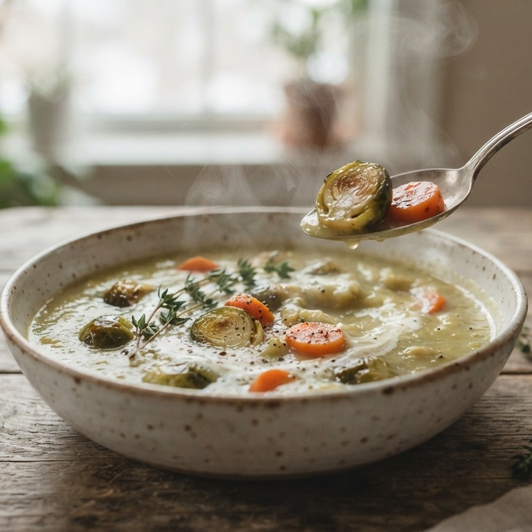 Vegetarische maaltijdsoep van spruitjes met tijm recept