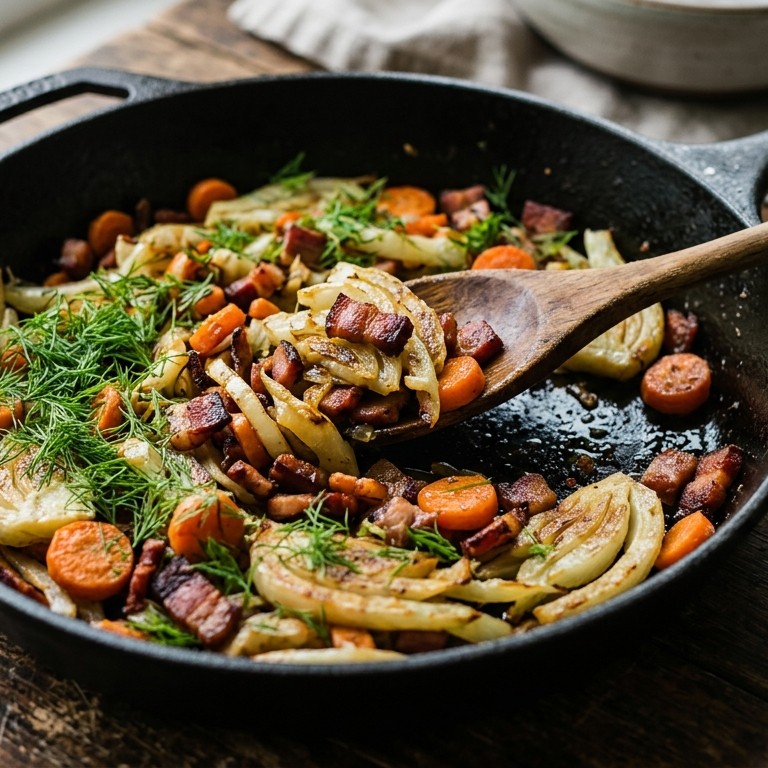 Venkel wortel mix met spekjes recept