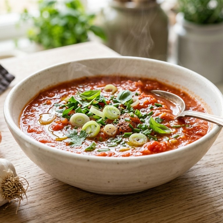 Verse tomatensoep met tuinkruiden en bosui recept