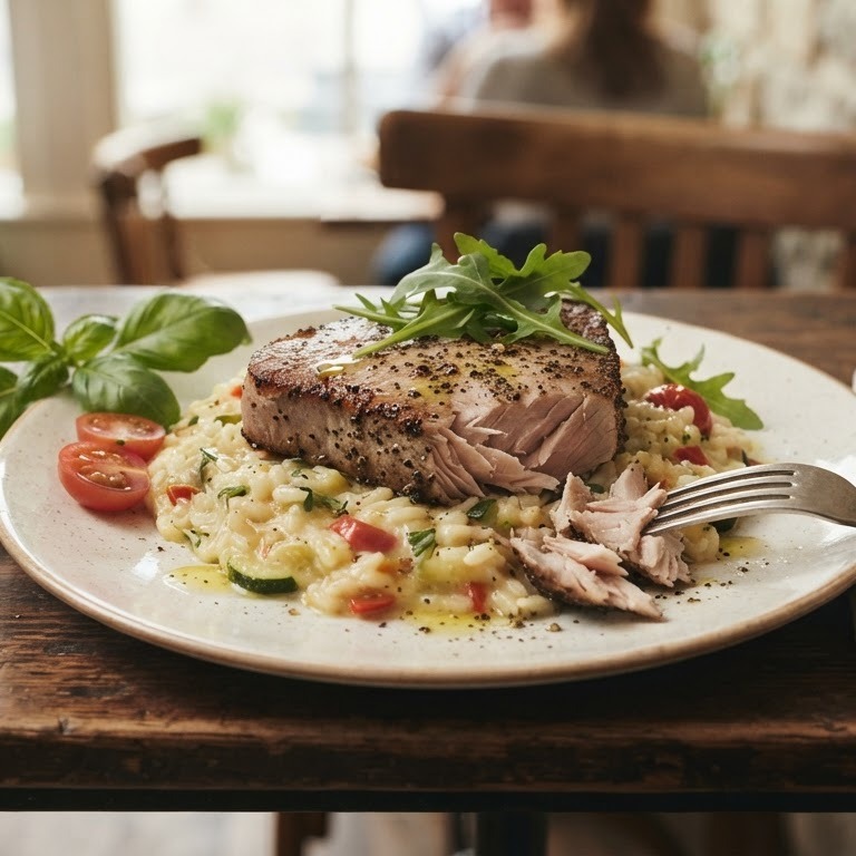 Verse tonijnsteak met groente risotto recept