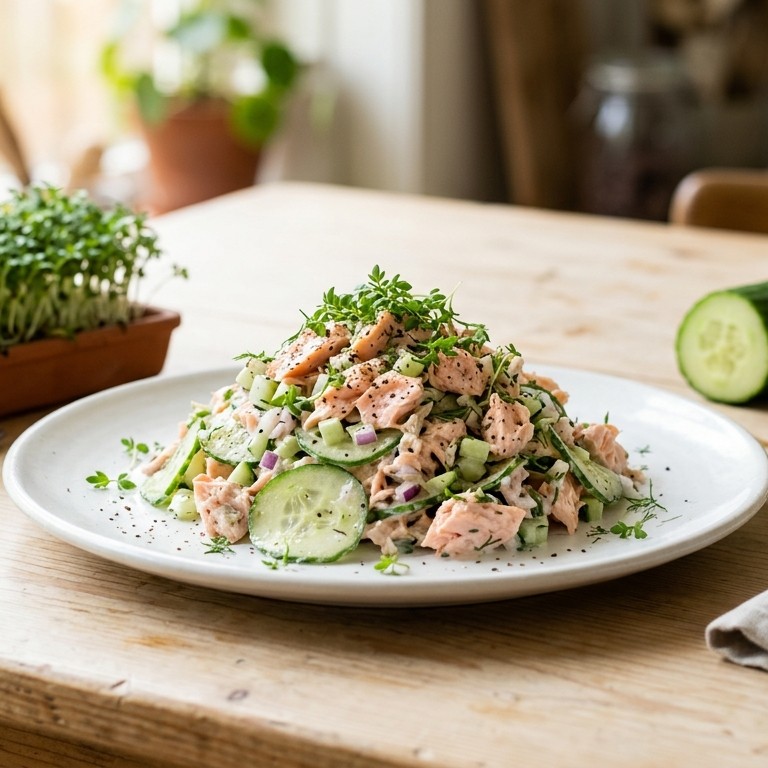 Verse zalmsalade met komkommer recept