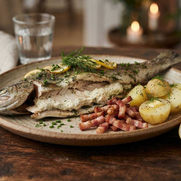 Vis Forel gevuld  met mierikswortel roomkaas recept