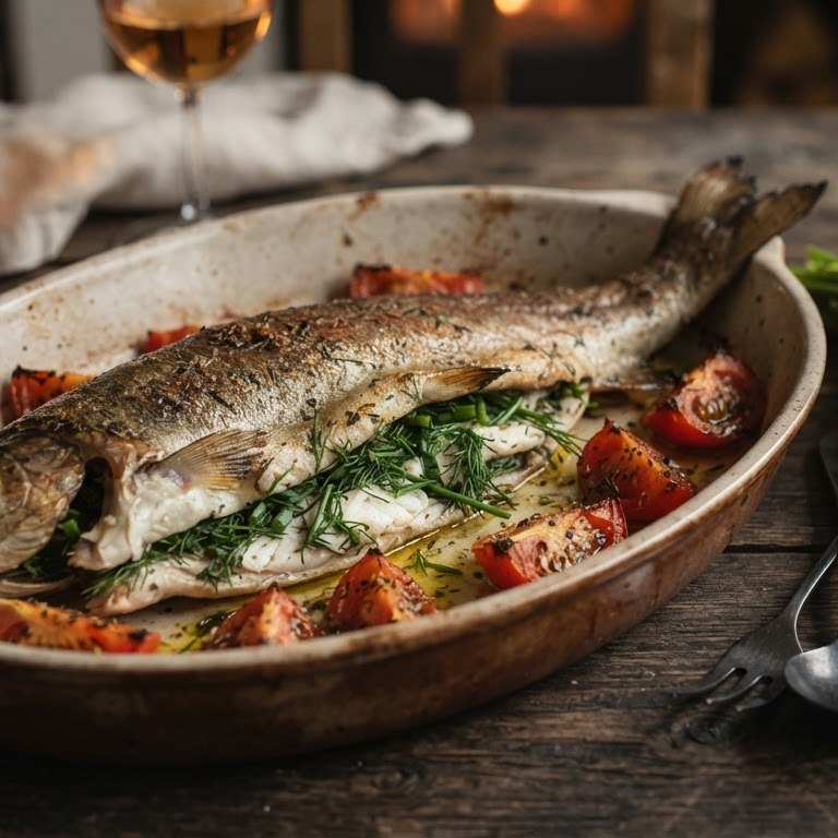 Vis Forel gevuld met verse kruiden recept