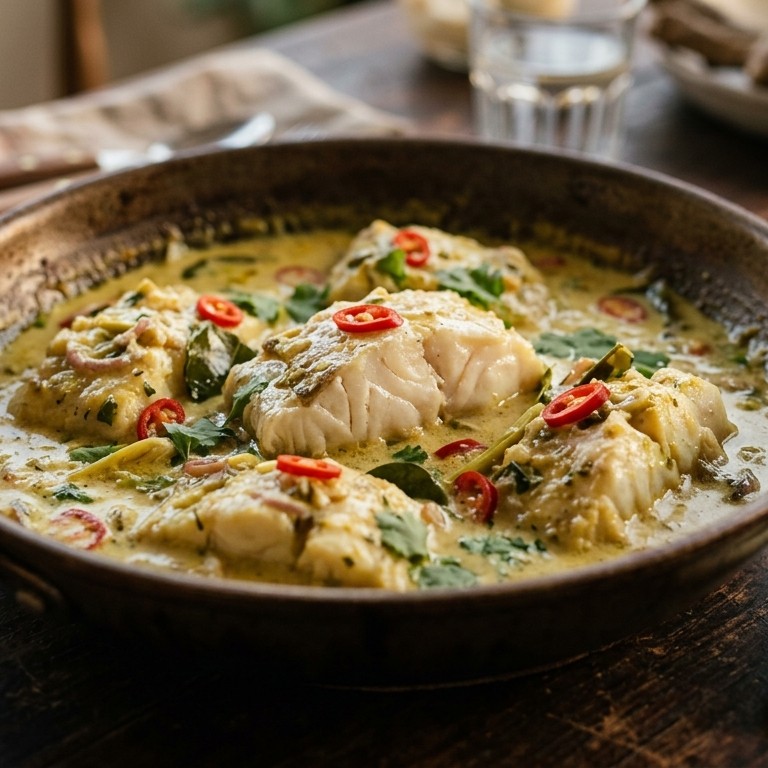 Vis met kruidige kokossaus recept