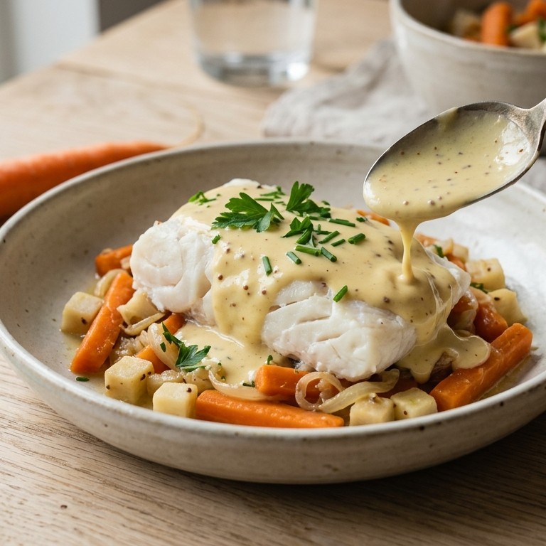 Vis met mosterd-roomsaus recept
