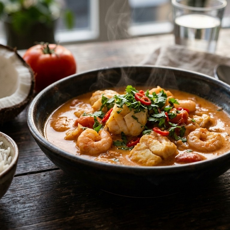 Viscurry met kokos en tomaten recept