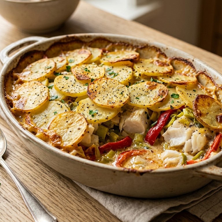 Visgratin met prei en paprika recept