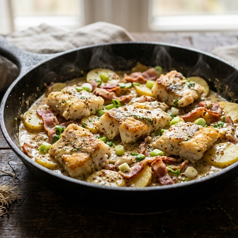 Vispannetje met aardappels en mosterdsaus recept