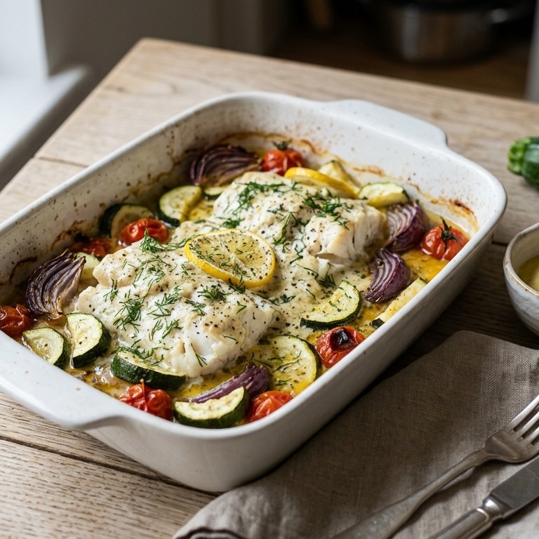 Vispannetje uit de oven met magere yoghurtsaus recept