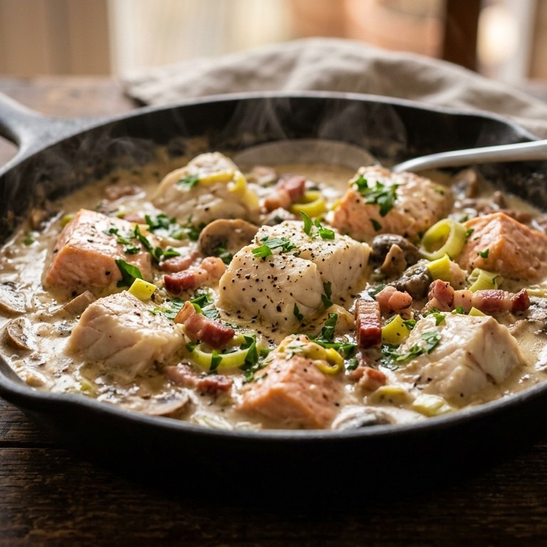 Vispotje in room-champignonsaus recept