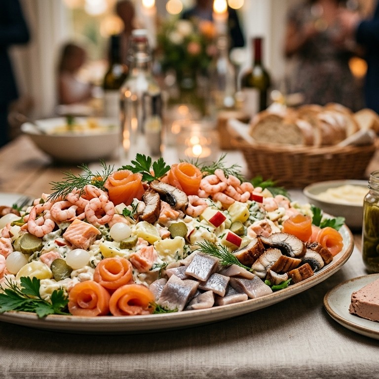 Vissalade buffet met kippaté recept