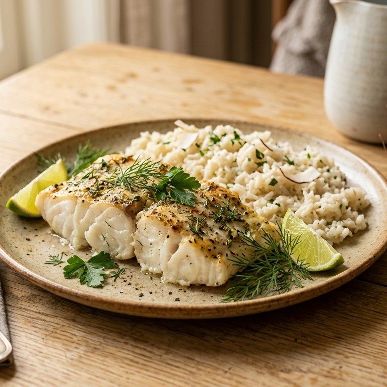 Visschotel met kokosrijst recept
