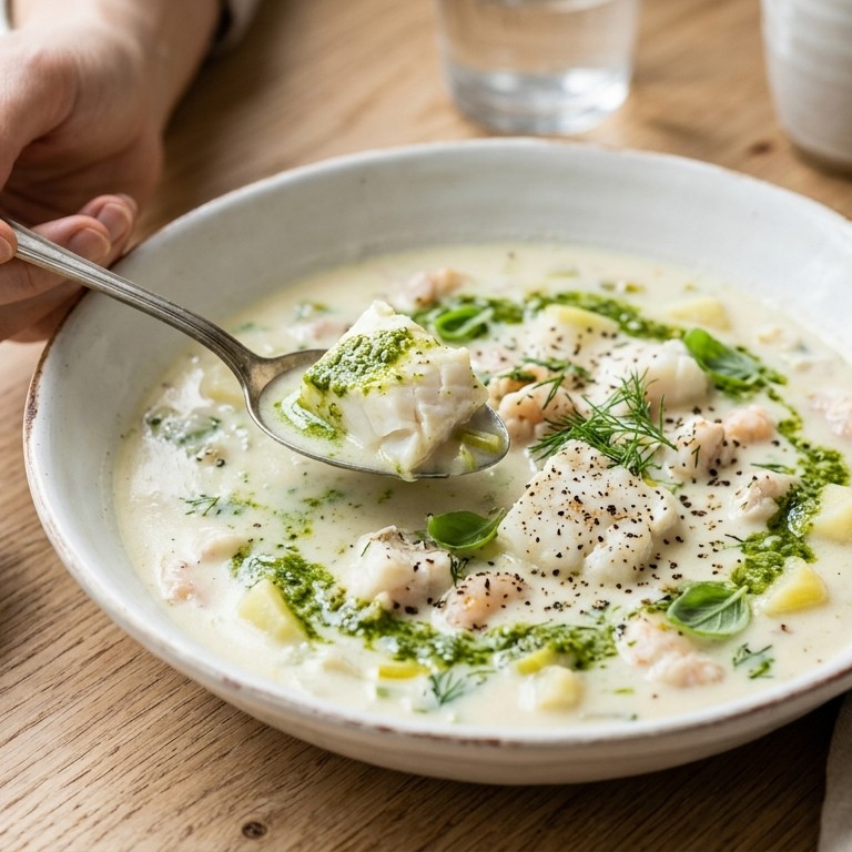 Vissoep met pesto recept