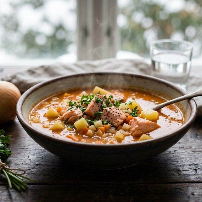 Vissoep met zalm en knolselderij recept
