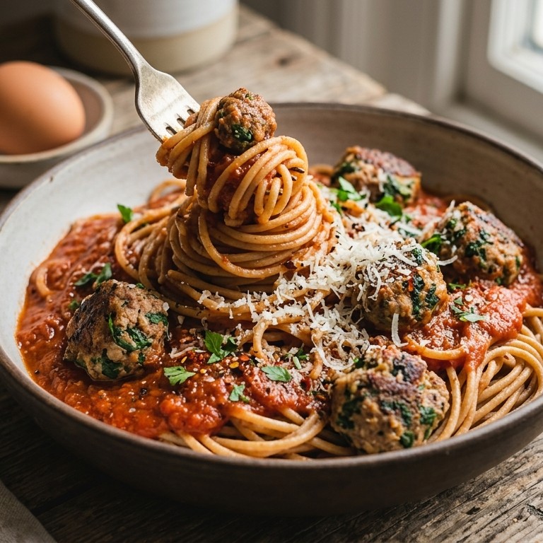 Volkoren spaghetti met spinaziegehaktballetjes recept