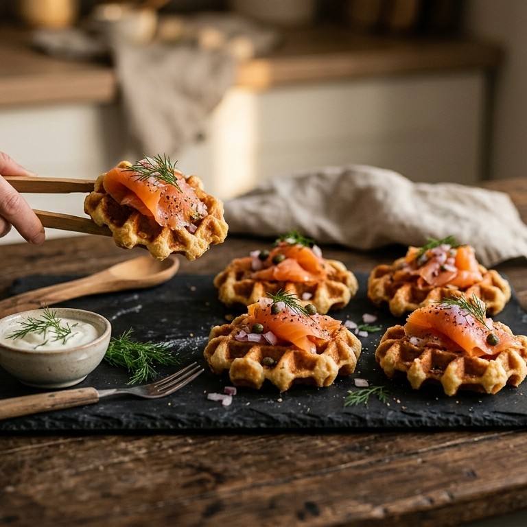 Wafeltjes met gerookte zalm recept