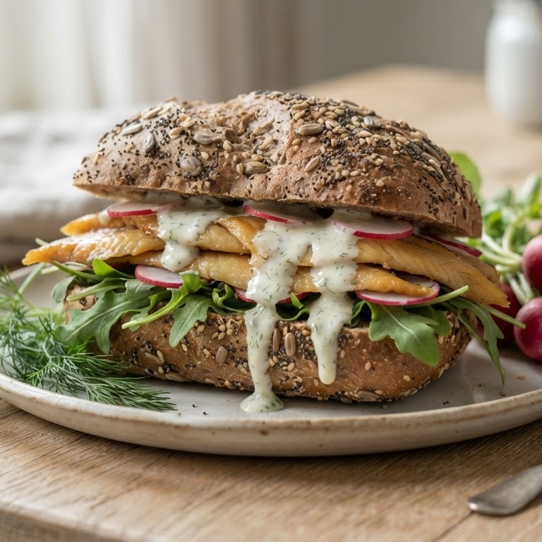 Waldkornbroodje met paling en dilleyoghurt recept