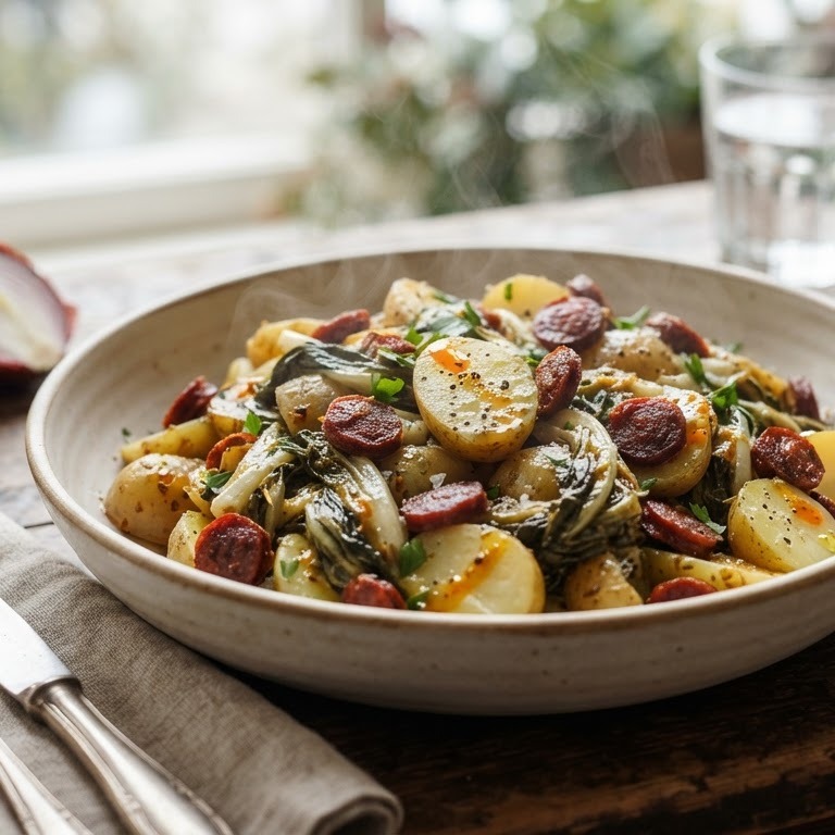 Warme aardappel-andijviesalade met chorizo recept