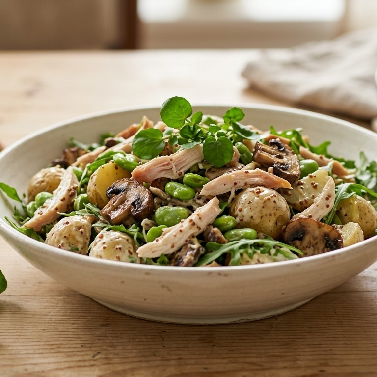 Warme aardappelsalade met paddestoelen recept
