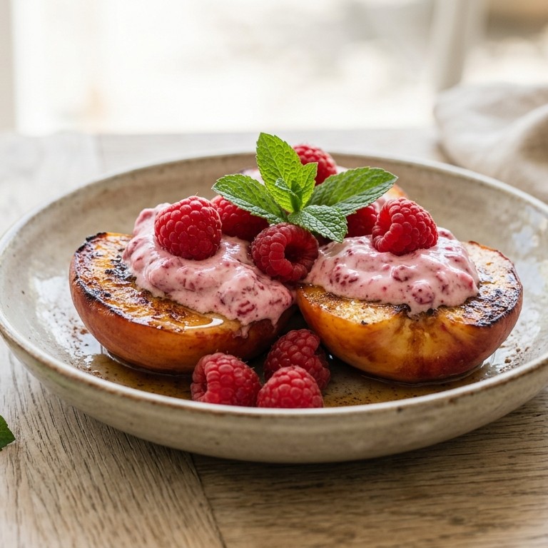 Warme perzik met frambozen recept