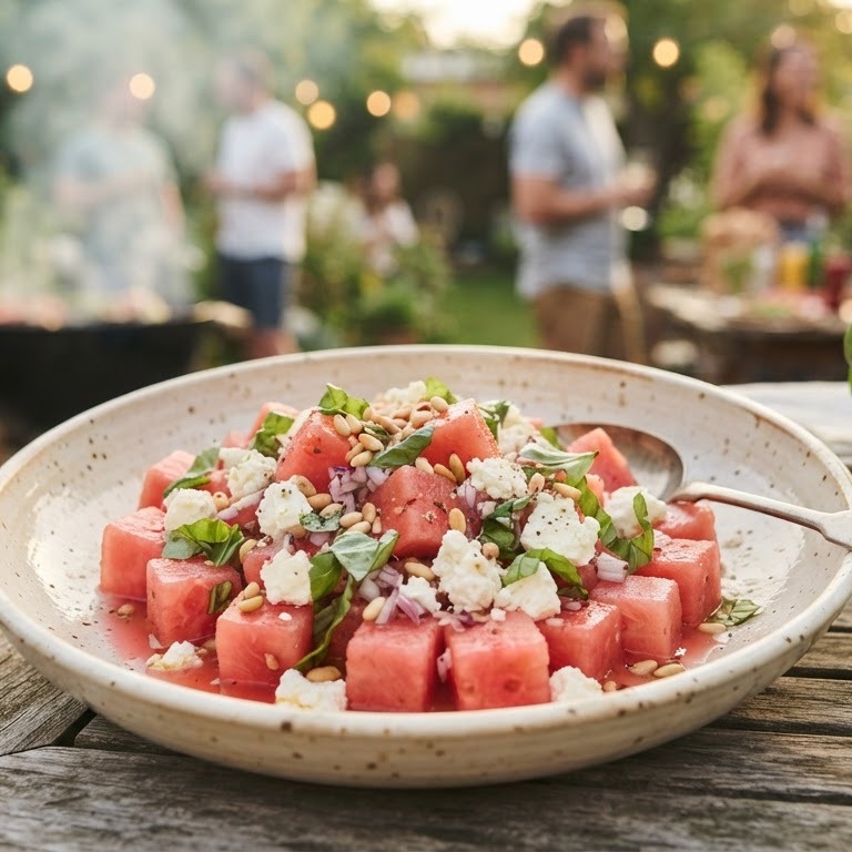 Watermeloen met fetasalade bij de bbq recept