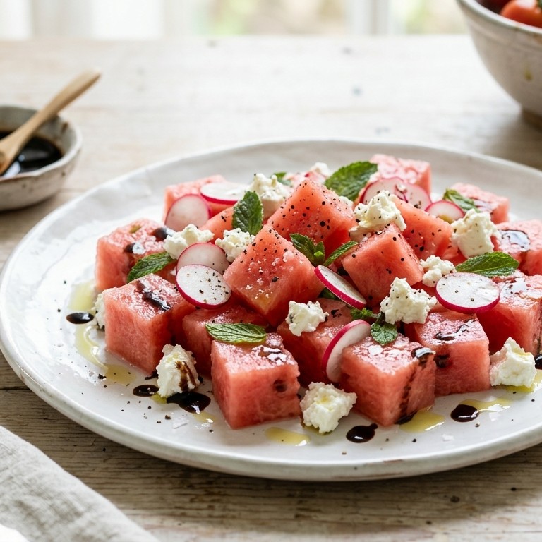 Watermeloen met geitenkaas en radijs recept