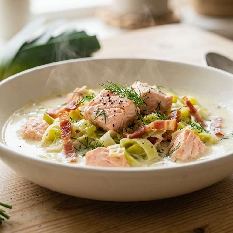 Waterzooi van zalm en prei recept