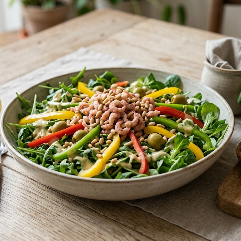 Wilde sla met garnalen en olijven recept