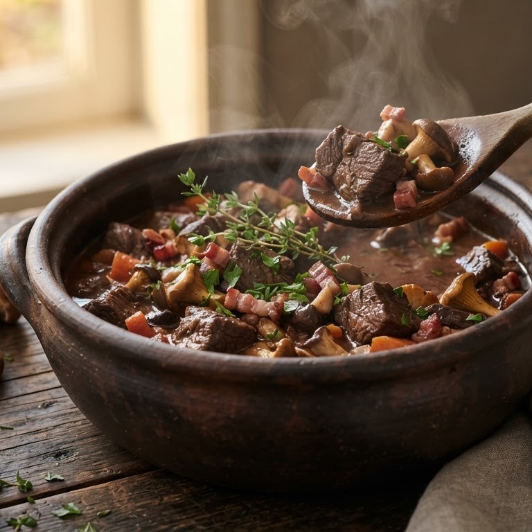 Wildzwijn stoofpot met paddestoelen recept