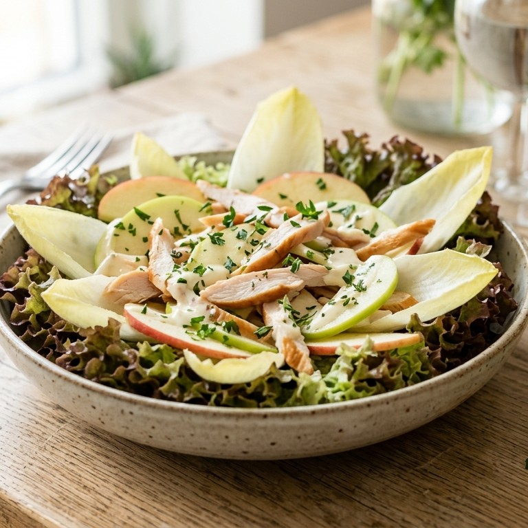 Witlof-appelsalade met gerookte kipfilet recept