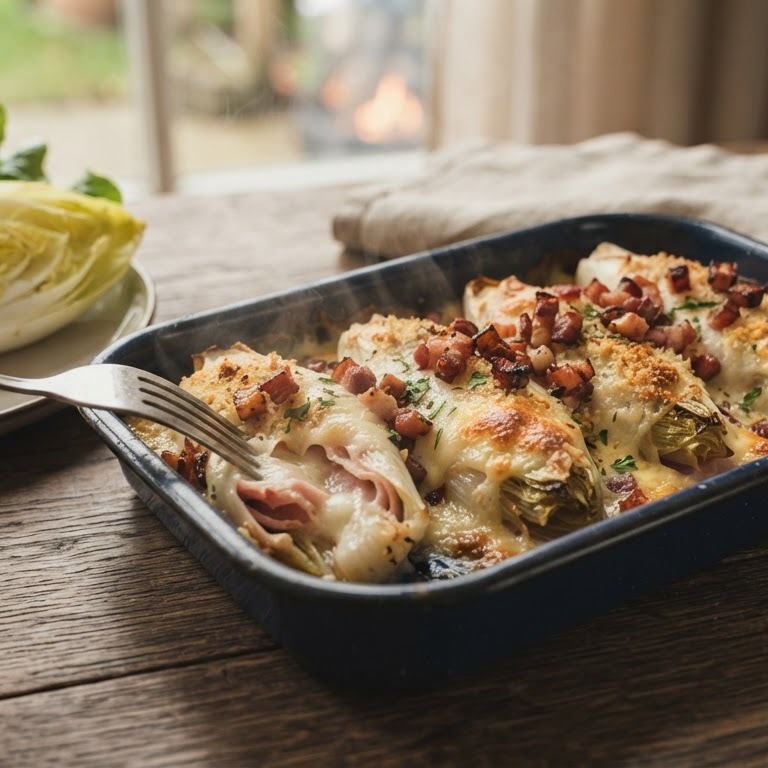 Witlof met ham, kaas en spekjes recept
