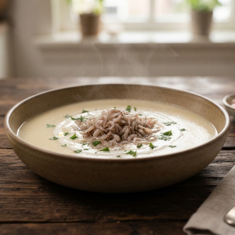 Witlofroomsoep met noordzeegarnalen recept