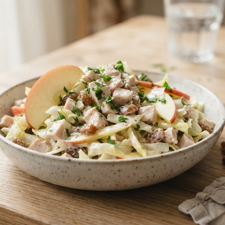 Witlofsalade met appel, gerookte kip en rozijnen recept
