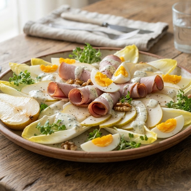Witlofsalade met ham en peren recept