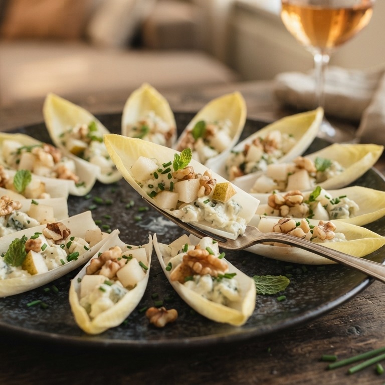 Witlofschuitjes gevuld met noten, peren en gorgonzola recept