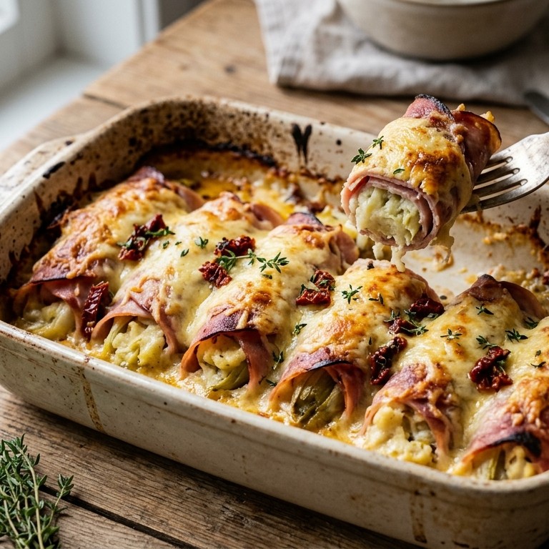 Witlofstamppot in hamrolletjes recept