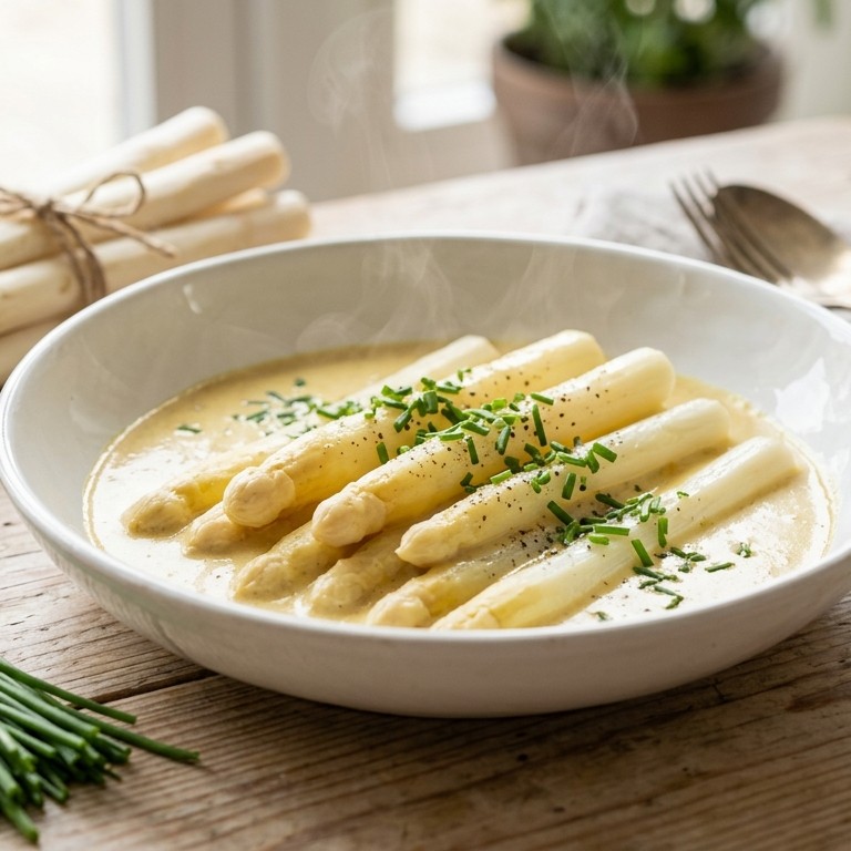Witte asperges in romige kerriesaus recept