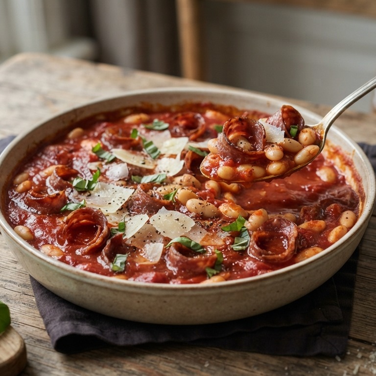 Witte bonen in tomatensaus met salami recept