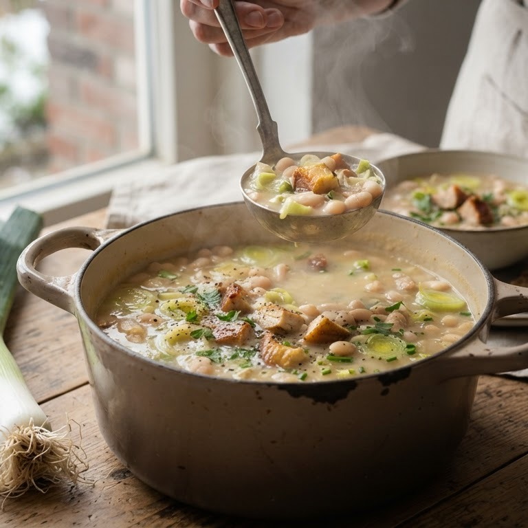 Witte bonen-preisoep met paling recept