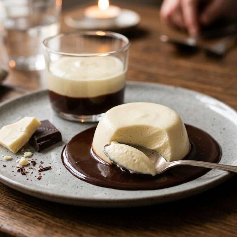 Witte chocolademousse met bruine chocoladesaus recept