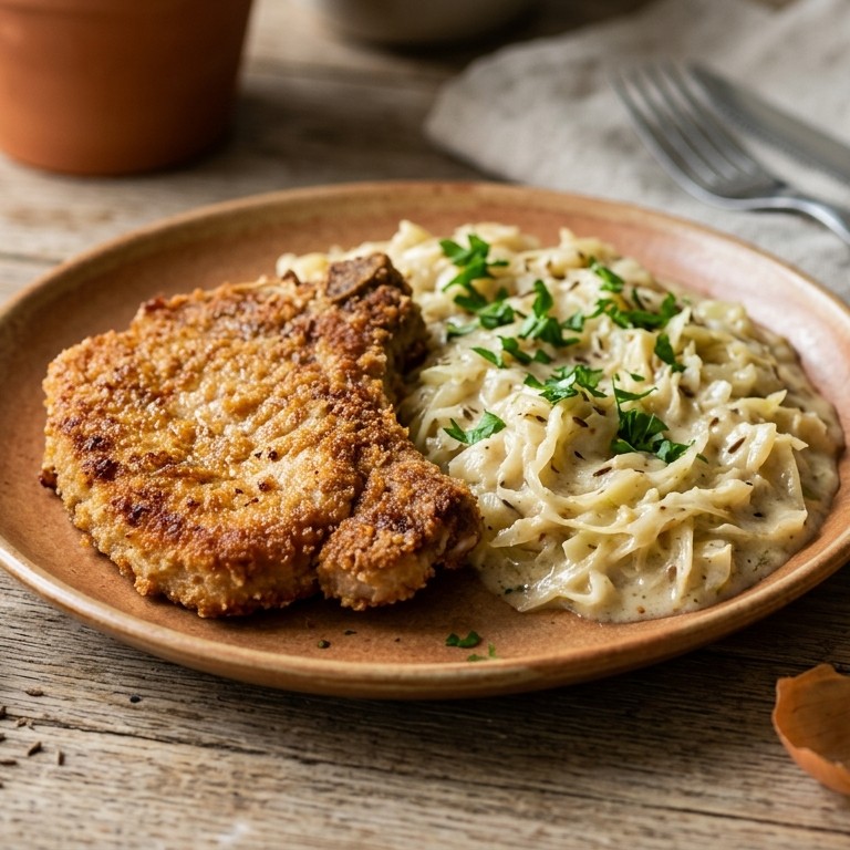 Witte kool met gepaneerde karbonade recept