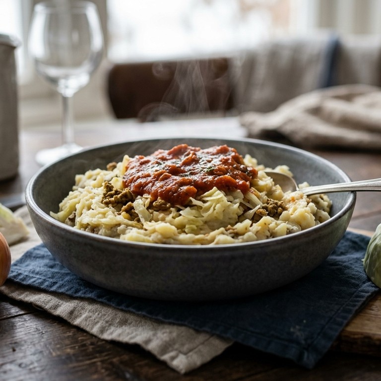 Witte koolstamppot met gehakt en spagheroni recept