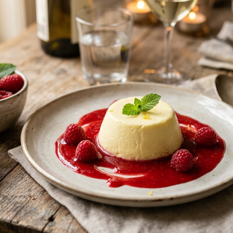 Witte wijncrème met frambozensaus recept