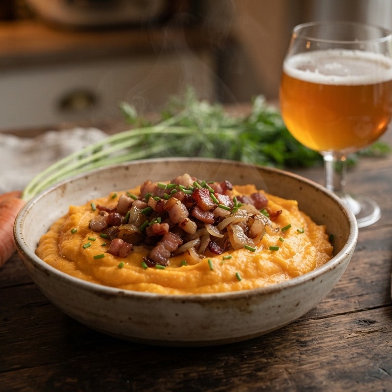 Wortelpuree met spekjes, room en Grimbergen Tripel recept
