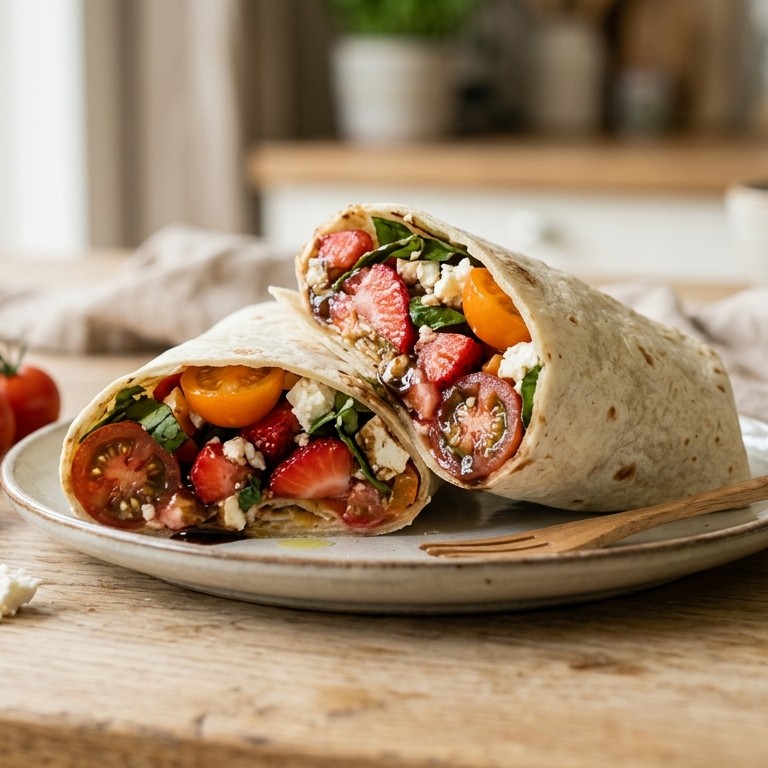 Wrap met tomaten-aardbeiensalade en feta recept