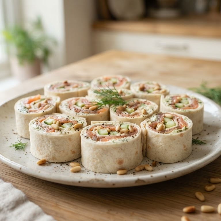 Wraps met zalm, pijnboompitten en komkommer recept