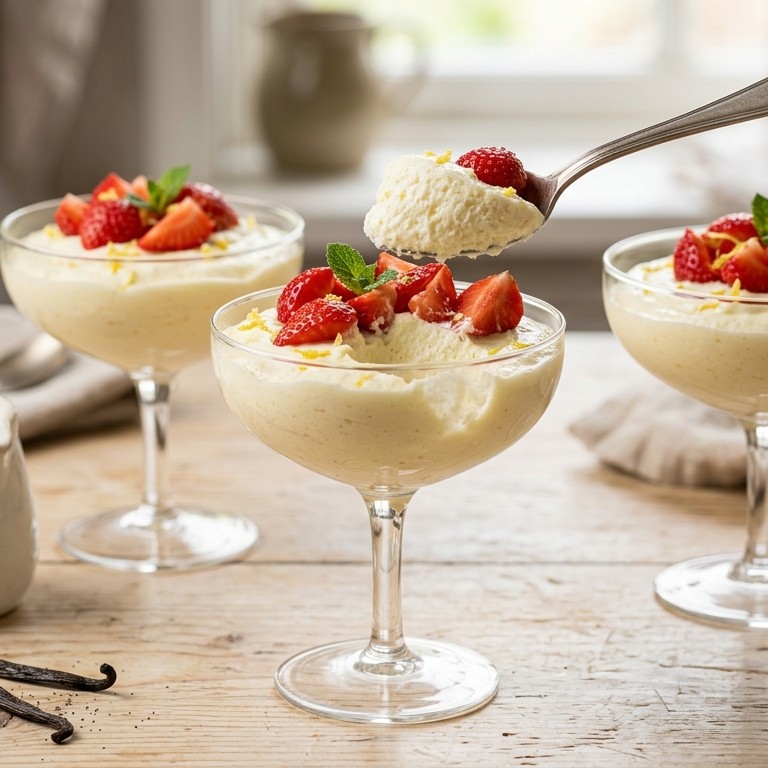 Yoghurt-citroenmousse met aardbeien recept