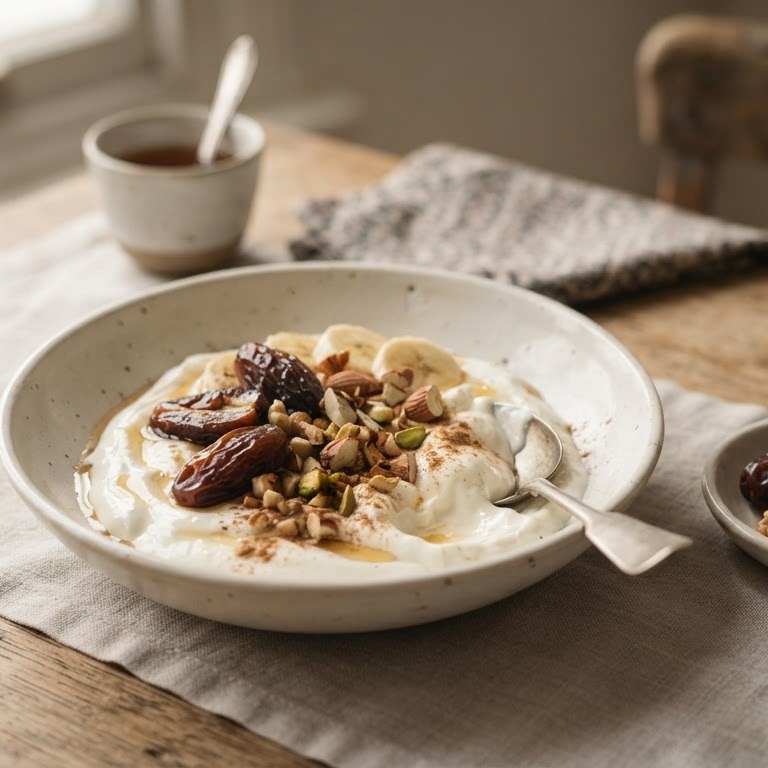 Yoghurt met dadels, bananen en noten recept
