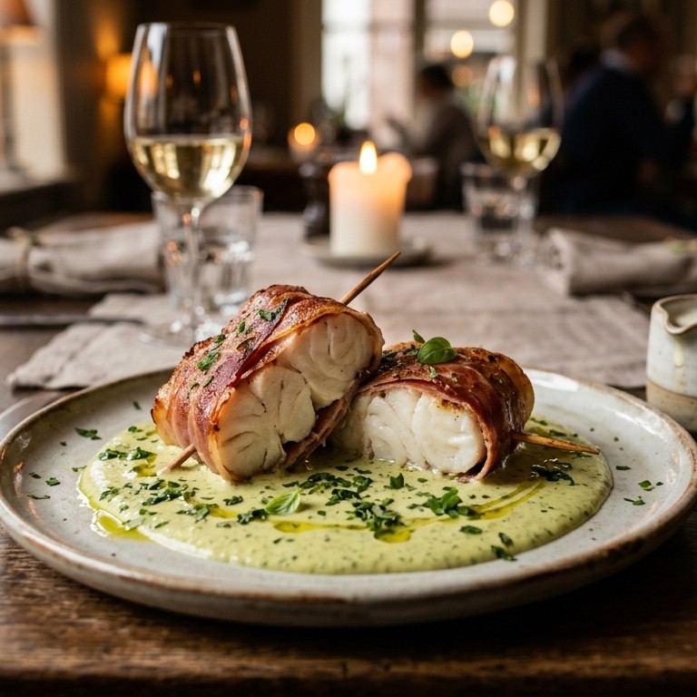 Zachte kabeljauw in parmaham met pestoroomsaus recept